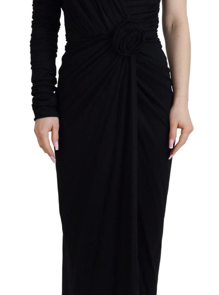 Dolce & Gabbana Black Wrap Sheath Long Gown Wool Dress - Ellie Belle