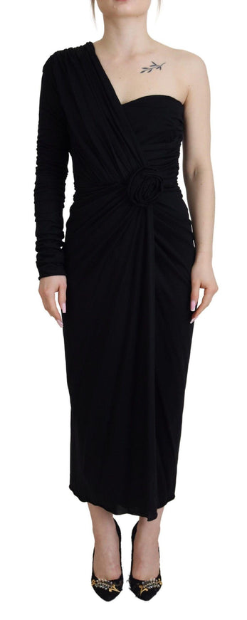 Dolce & Gabbana Black Wrap Sheath Long Gown Wool Dress - Ellie Belle