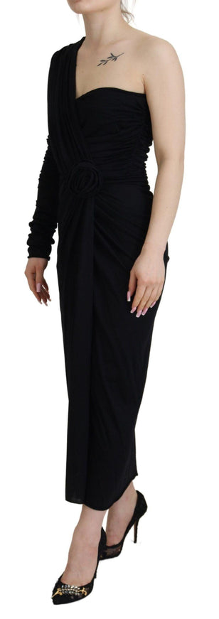 Dolce & Gabbana Black Wrap Sheath Long Gown Wool Dress - Ellie Belle