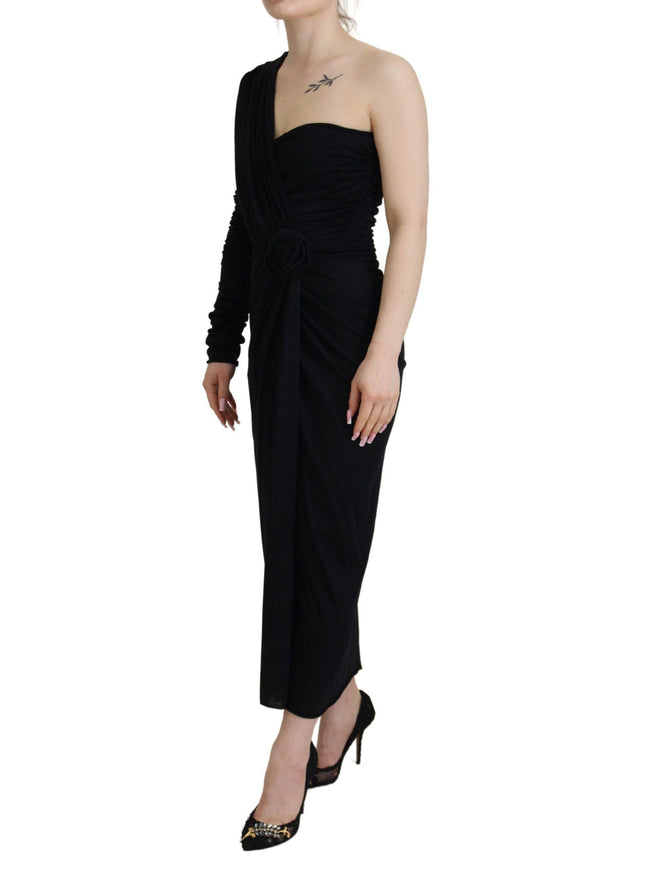 Dolce & Gabbana Black Wrap Sheath Long Gown Wool Dress - Ellie Belle