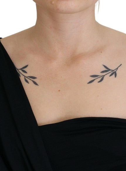 Dolce & Gabbana Black Wrap Sheath One Shoulder Wool Dress