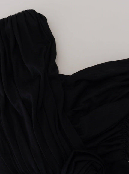 Dolce & Gabbana Black Wrap Sheath One Shoulder Wool Dress