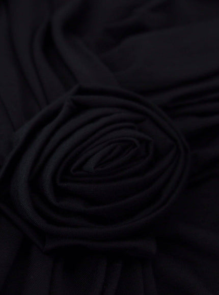 Dolce & Gabbana Black Wrap Sheath One Shoulder Wool Dress