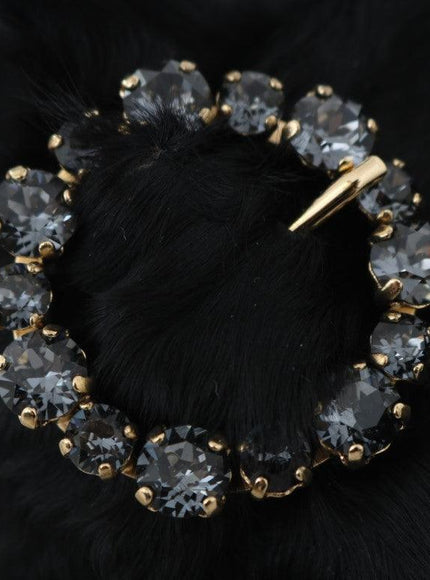 Dolce & Gabbana Black Xiangao Fur Crystal Mules - Ellie Belle