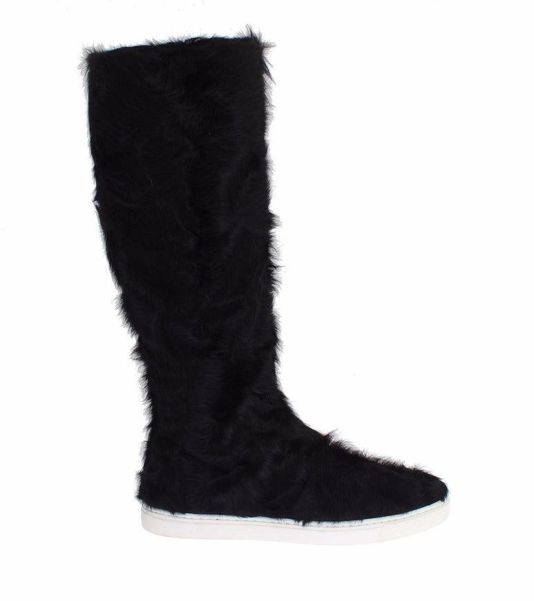 Dolce & Gabbana Black Xiangao Lamb Fur Leather Boots - Ellie Belle