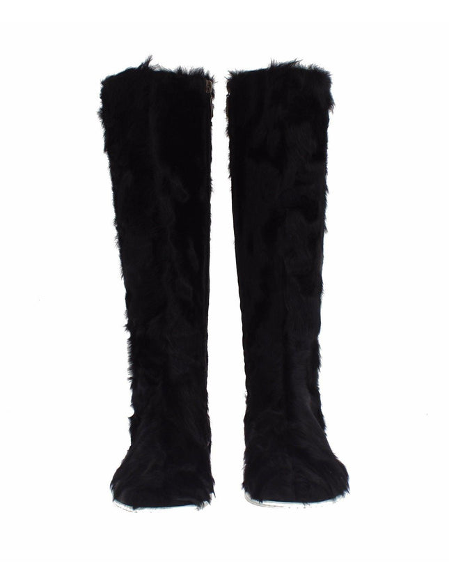 Dolce & Gabbana Black Xiangao Lamb Fur Leather Boots - Ellie Belle