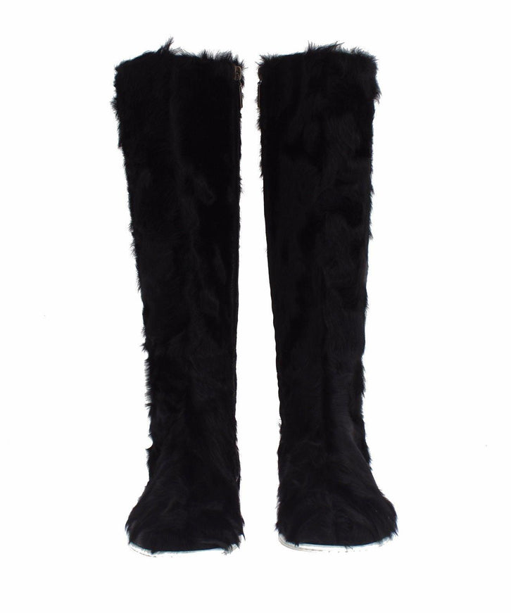 Dolce & Gabbana Black Xiangao Lamb Fur Leather Boots - Ellie Belle