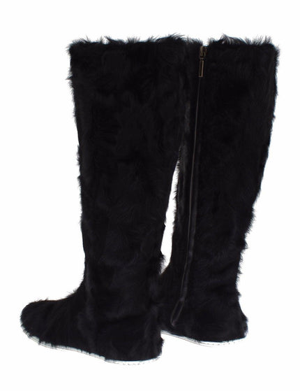 Dolce & Gabbana Black Xiangao Lamb Fur Leather Boots - Ellie Belle