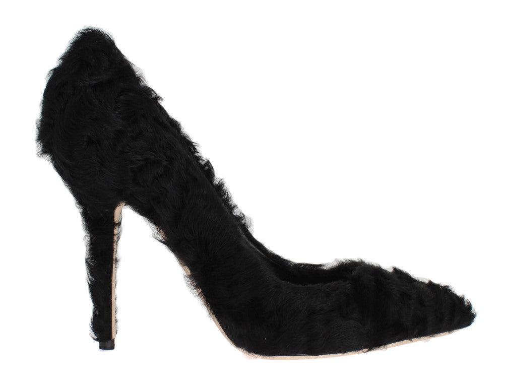 Dolce & Gabbana Black Xiangao Lamb Fur Leather Pumps - Ellie Belle