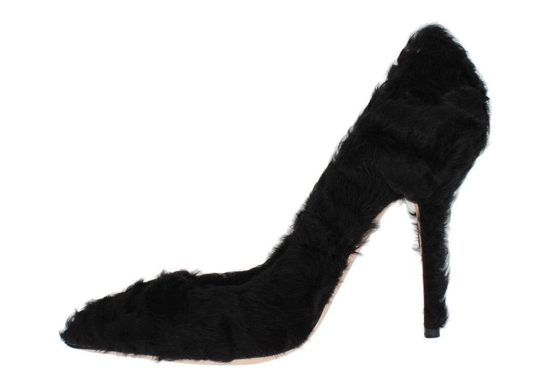 Dolce & Gabbana Black Xiangao Lamb Fur Leather Pumps - Ellie Belle