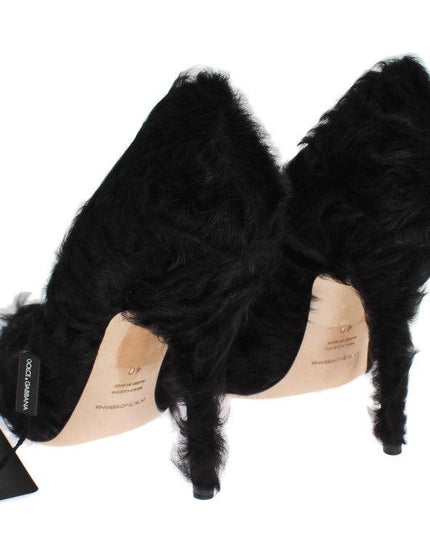 Dolce & Gabbana Black Xiangao Lamb Fur Leather Pumps - Ellie Belle