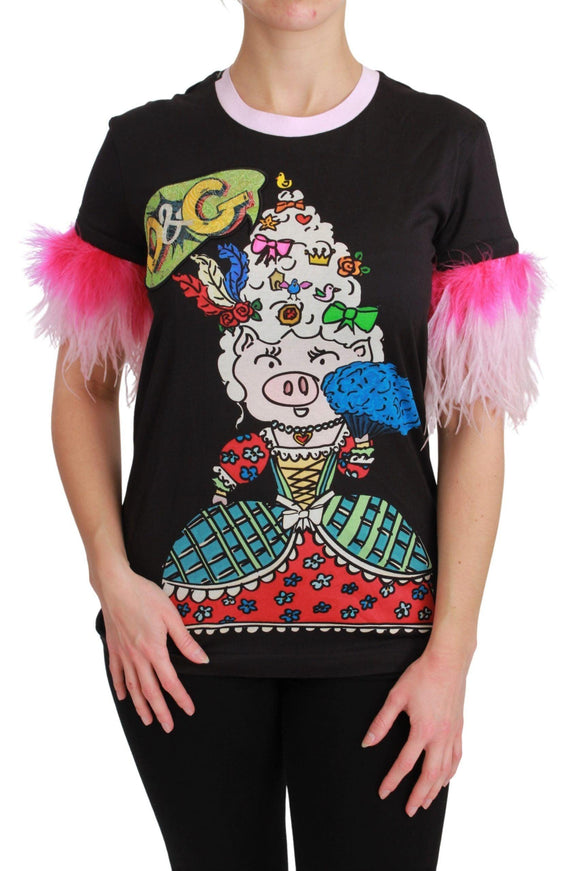 Dolce & Gabbana Black YEAR OF THE PIG Top Cotton T-shirt