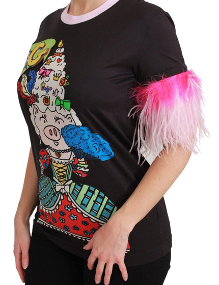 Dolce & Gabbana Black YEAR OF THE PIG Top Cotton T-shirt - Ellie Belle