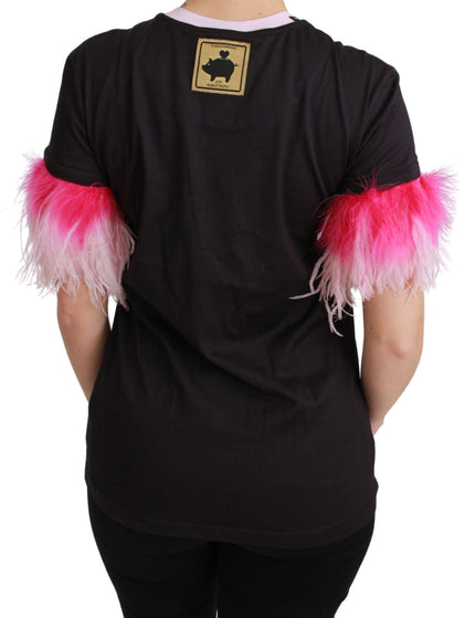 Dolce & Gabbana Black YEAR OF THE PIG Top Cotton T-shirt - Ellie Belle