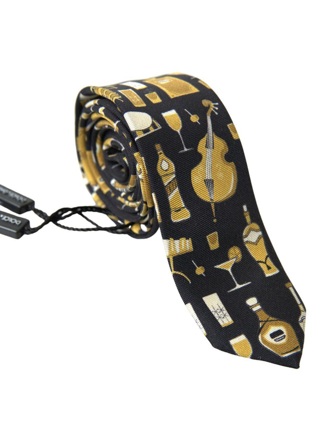 Dolce & Gabbana Black Yellow Musical Instrument Print Necktie Tie - Ellie Belle