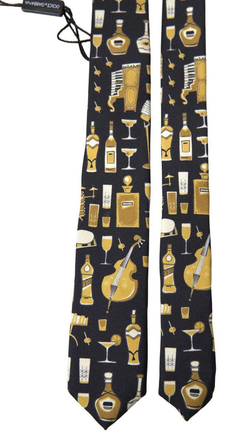 Dolce & Gabbana Black Yellow Musical Instrument Print Necktie Tie - Ellie Belle