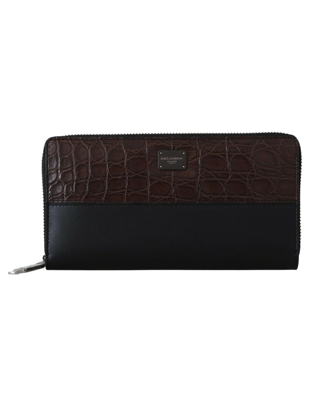 Dolce & Gabbana Black Zip Around Continental Clutch Exotic Leather Wallet - Ellie Belle