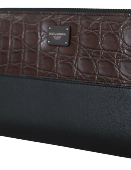 Dolce & Gabbana Black Zip Around Continental Clutch Exotic Leather Wallet - Ellie Belle