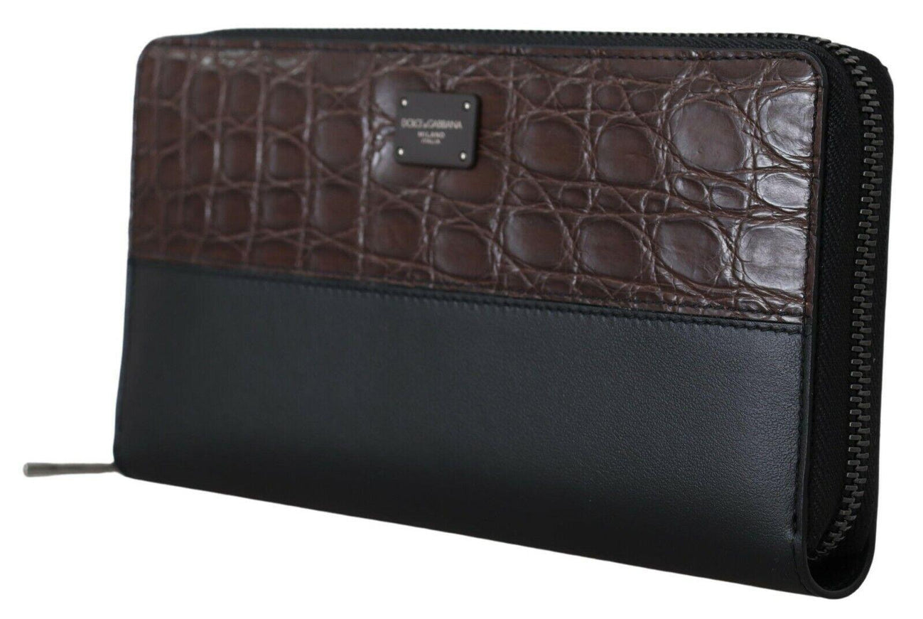 Dolce & Gabbana Black Zip Around Continental Clutch Exotic Leather Wallet - Ellie Belle