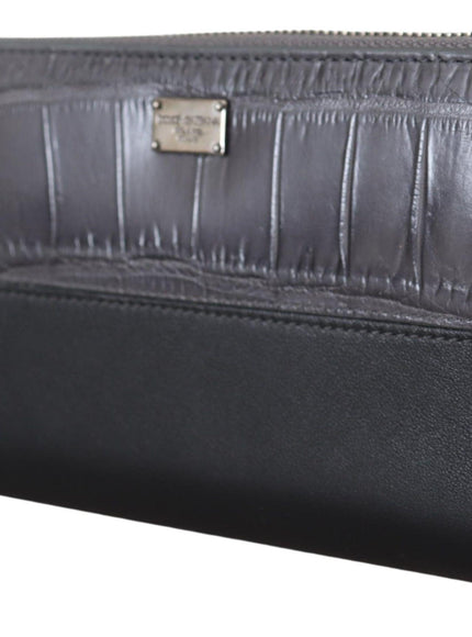 Dolce & Gabbana Black Zip Around Continental Clutch Leather Wallet