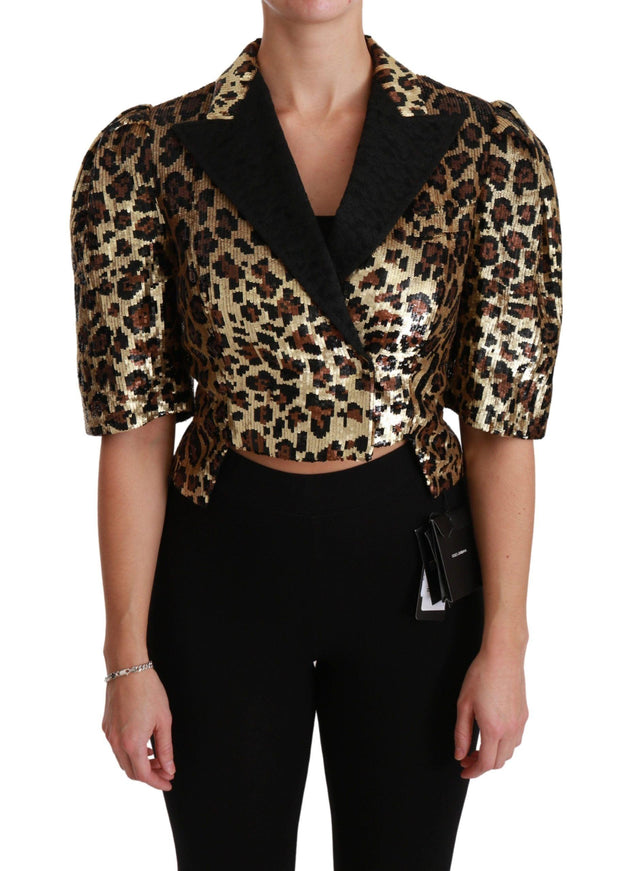 Dolce & Gabbana Blazer Gold Leopard Sequined Jacket