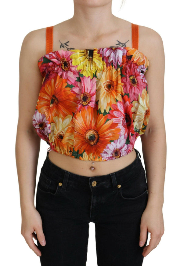 Dolce & Gabbana Blouse Cropped Floral Cotton Tank Top - Ellie Belle