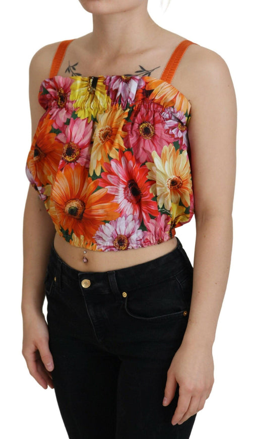 Dolce & Gabbana Blouse Cropped Floral Cotton Tank Top - Ellie Belle