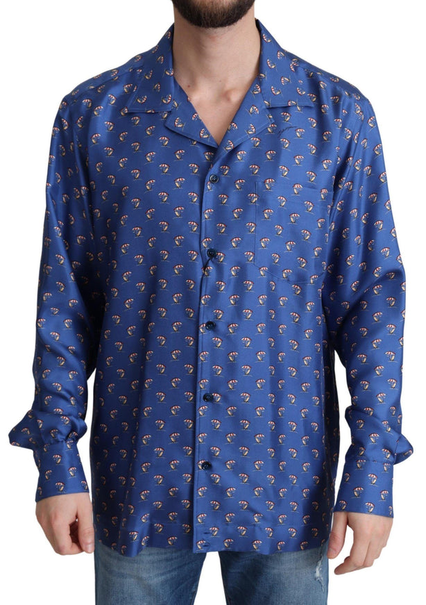 Dolce & Gabbana Blue Beach Chair Umbrella Print Silk Shirt - Ellie Belle