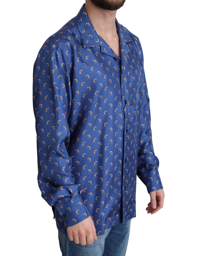 Dolce & Gabbana Blue Beach Chair Umbrella Print Silk Shirt - Ellie Belle