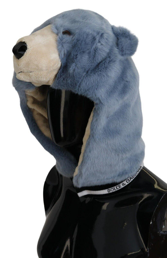 Dolce & Gabbana Blue Bear Fur Whole Head Cap One Size Polyester Hat - Ellie Belle