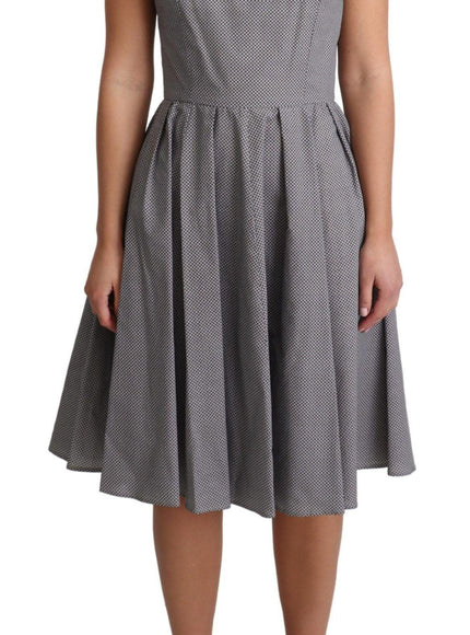 Dolce & Gabbana Blue Beige Geometric Cotton A-Line Dress