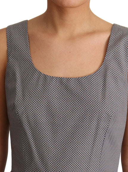 Dolce & Gabbana Blue Beige Geometric Cotton A-Line Dress