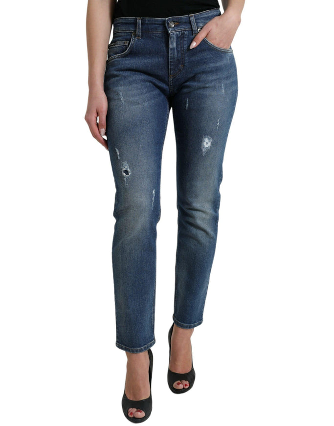 Dolce & Gabbana Blue BOYFRIEND Mid Waist Cotton Denim Jeans - Ellie Belle