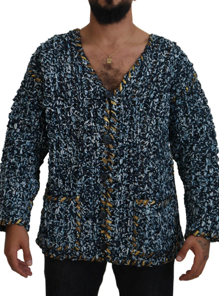 Dolce & Gabbana Blue Button Cardigan Fatto A Mano Sweater