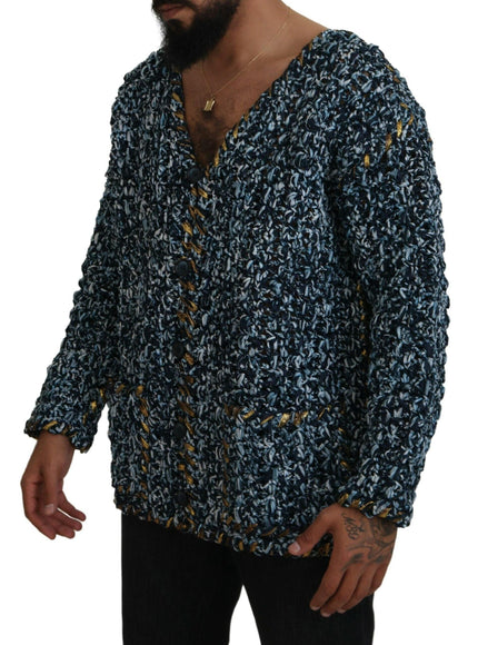 Dolce & Gabbana Blue Button Cardigan Fatto A Mano Sweater
