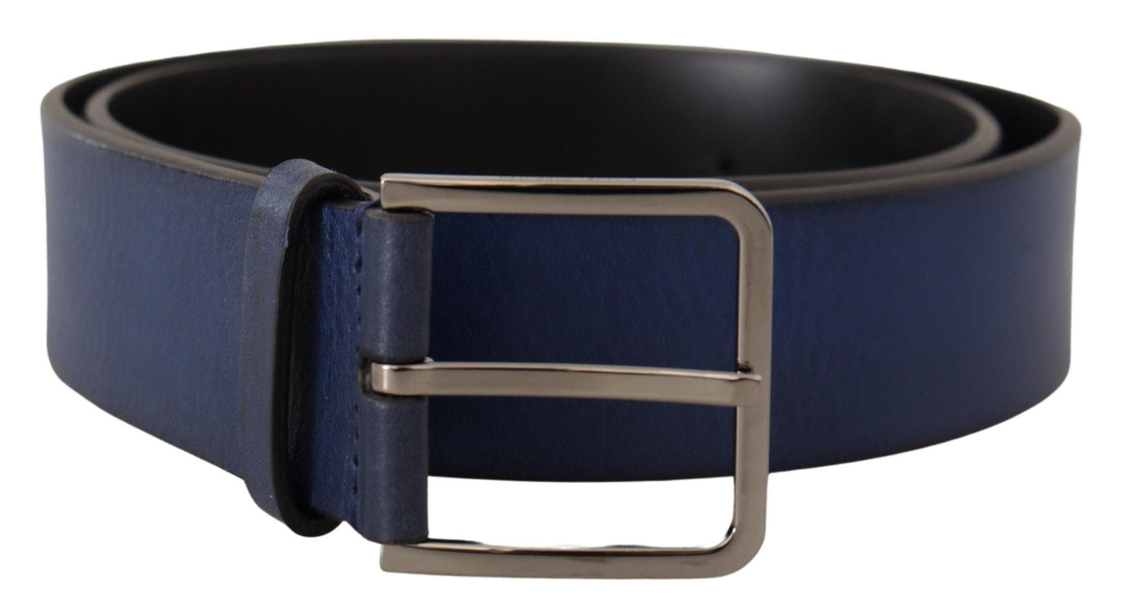 Dolce & Gabbana Blue Calf Leather Silver Metal Buckle Classic Belt - Ellie Belle