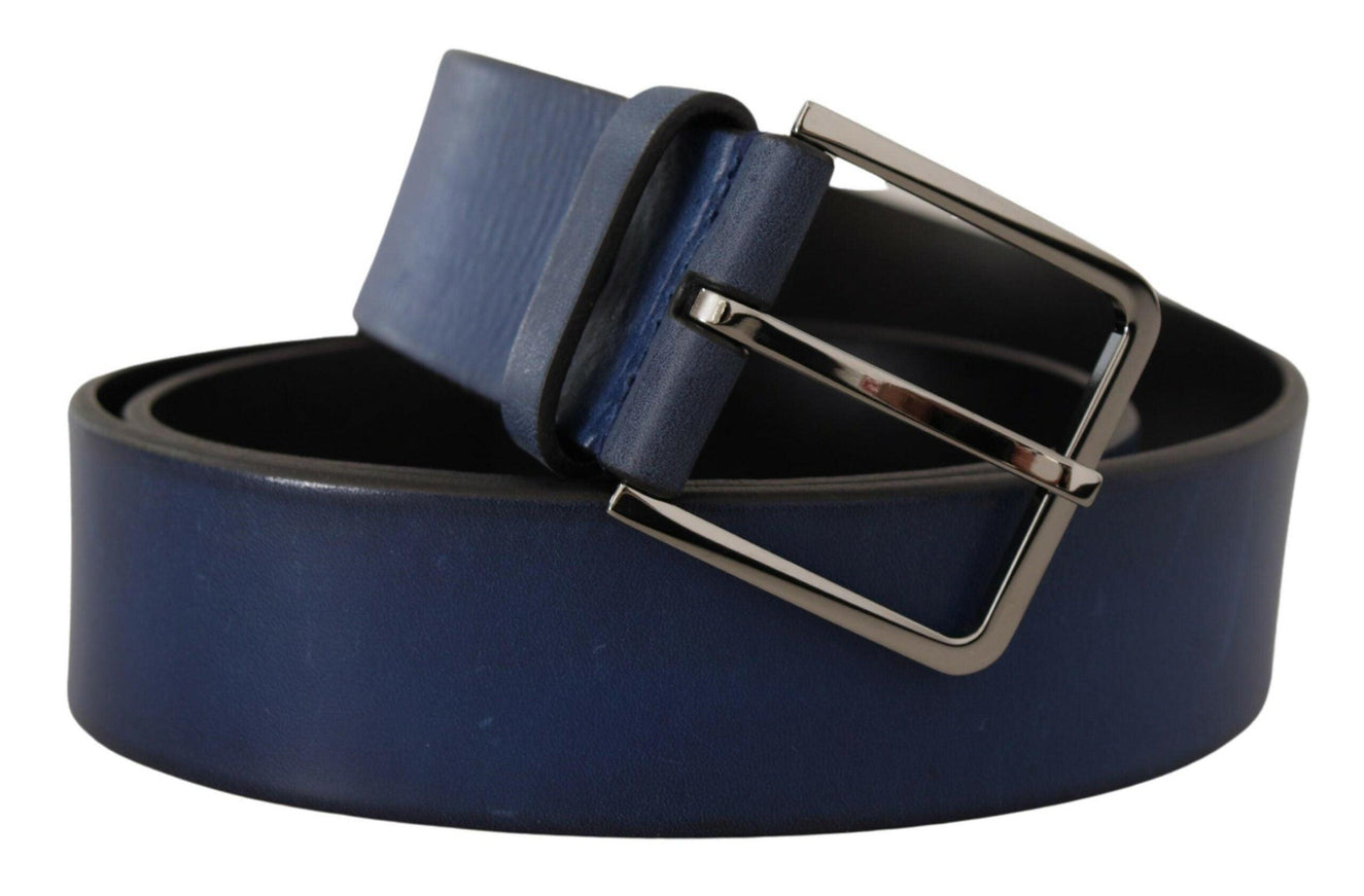 Dolce & Gabbana Blue Calf Leather Silver Metal Buckle Classic Belt - Ellie Belle