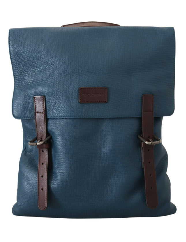 Dolce & Gabbana Blue Calfskin Leather Logo Plaque Men Backpack Bag - Ellie Belle