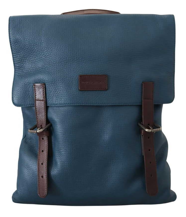 Dolce & Gabbana Blue Calfskin Leather Logo Plaque Men Backpack Bag - Ellie Belle