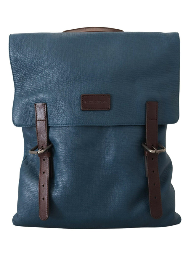 Dolce & Gabbana Blue Calfskin Leather Logo Plaque Men Backpack Bag - Ellie Belle