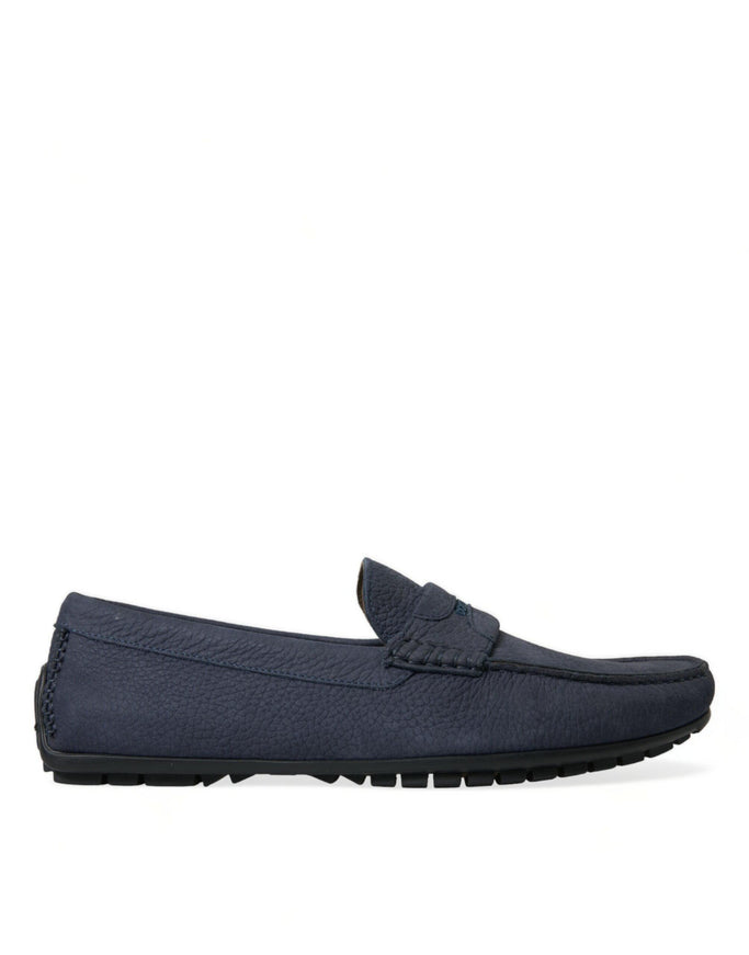 Dolce & Gabbana Blue Calfskin Leather Slip On Moccasin Shoes - Ellie Belle