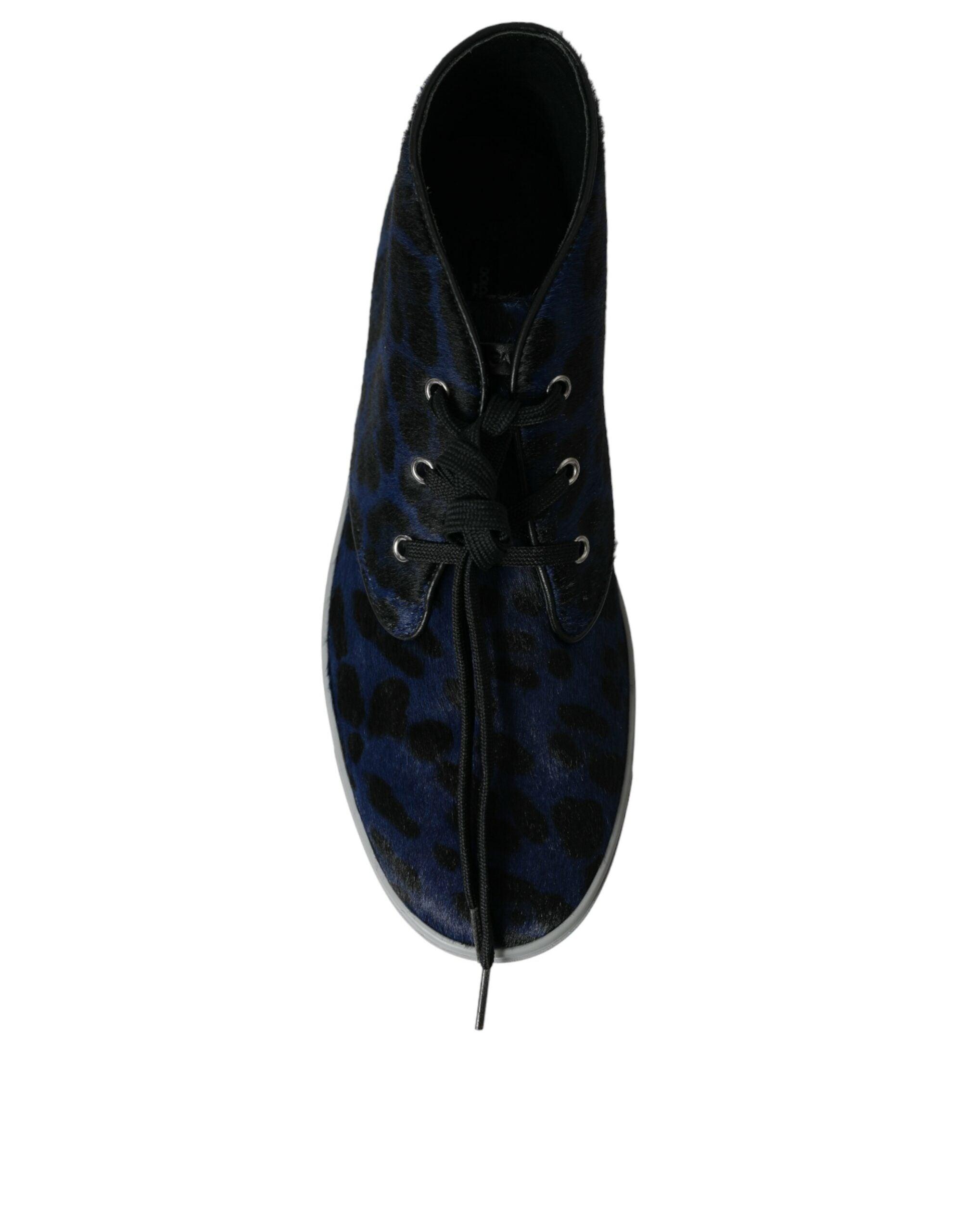 Dolce & Gabbana Chic Blue Leopard Print Mid-Top Sneakers EU42/US9 Dolce & Gabbana Chic Blue Leopard Print Mid-Top Sneakers EU42/US9