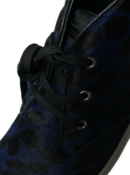 Dolce & Gabbana Blue Calfskin Leopard Mid Top Sneakers Shoes