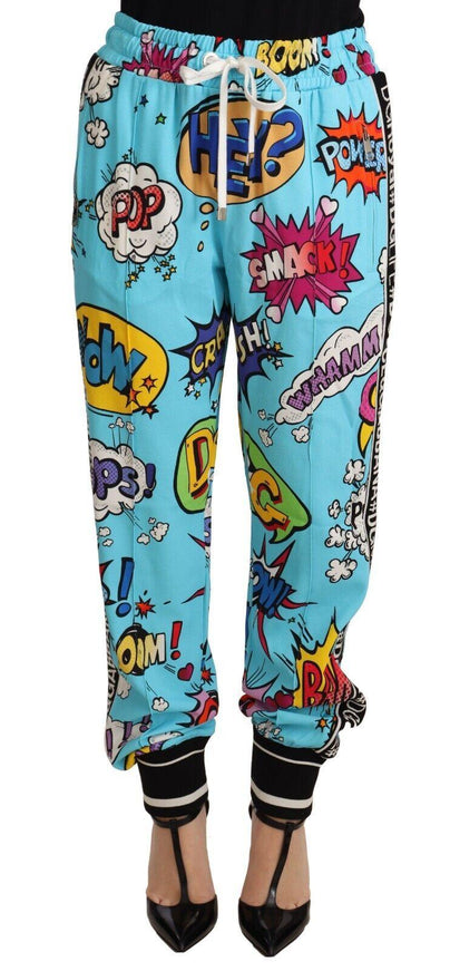 Dolce & Gabbana Blue Cartoon Print Jogger Viscose Stretch Pants - Ellie Belle