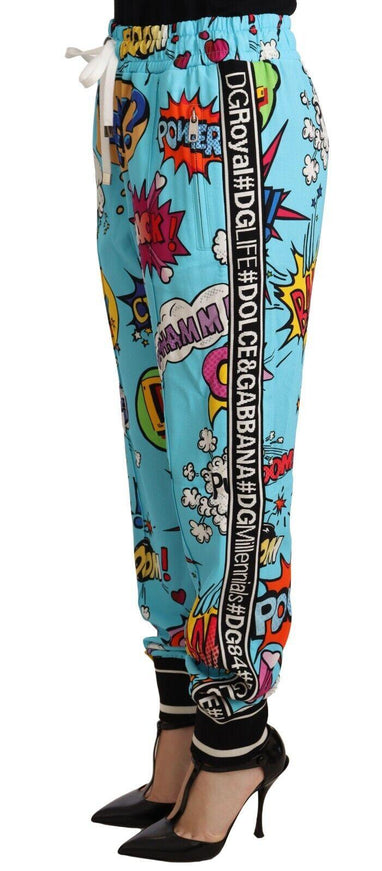 Dolce & Gabbana Blue Cartoon Print Jogger Viscose Stretch Pants - Ellie Belle