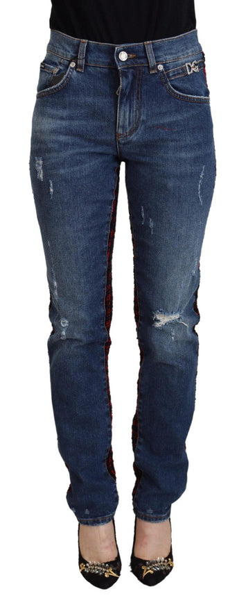 Dolce & Gabbana Blue Checkered Back Skinny Denim Jeans - Ellie Belle