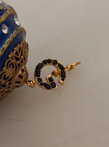 Dolce & Gabbana Blue Christmas Ball Crystal Hook Gold Brass Earrings - Ellie Belle