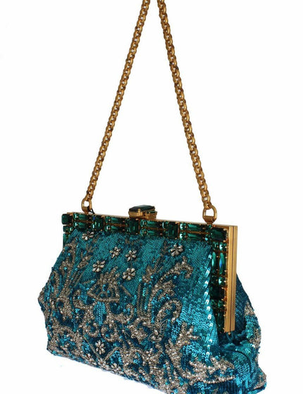 Dolce & Gabbana Blue Clear Crystal Gold Evening Clutch Purse - Ellie Belle