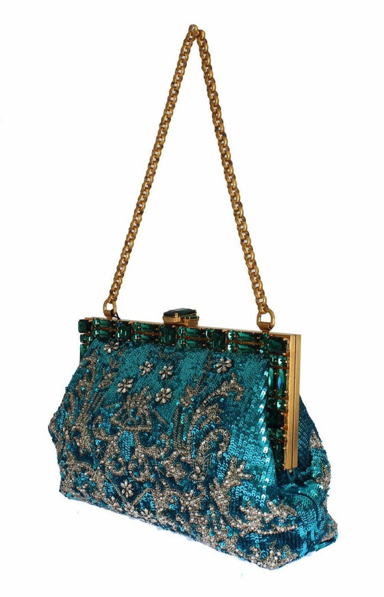 Dolce & Gabbana Blue Clear Crystal Gold Evening Clutch Purse - Ellie Belle