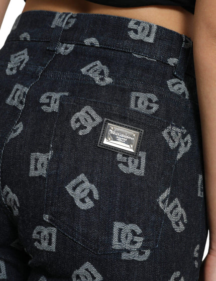 Dolce & Gabbana Blue Cotton DG Logo High Waist Straight Jeans - Ellie Belle